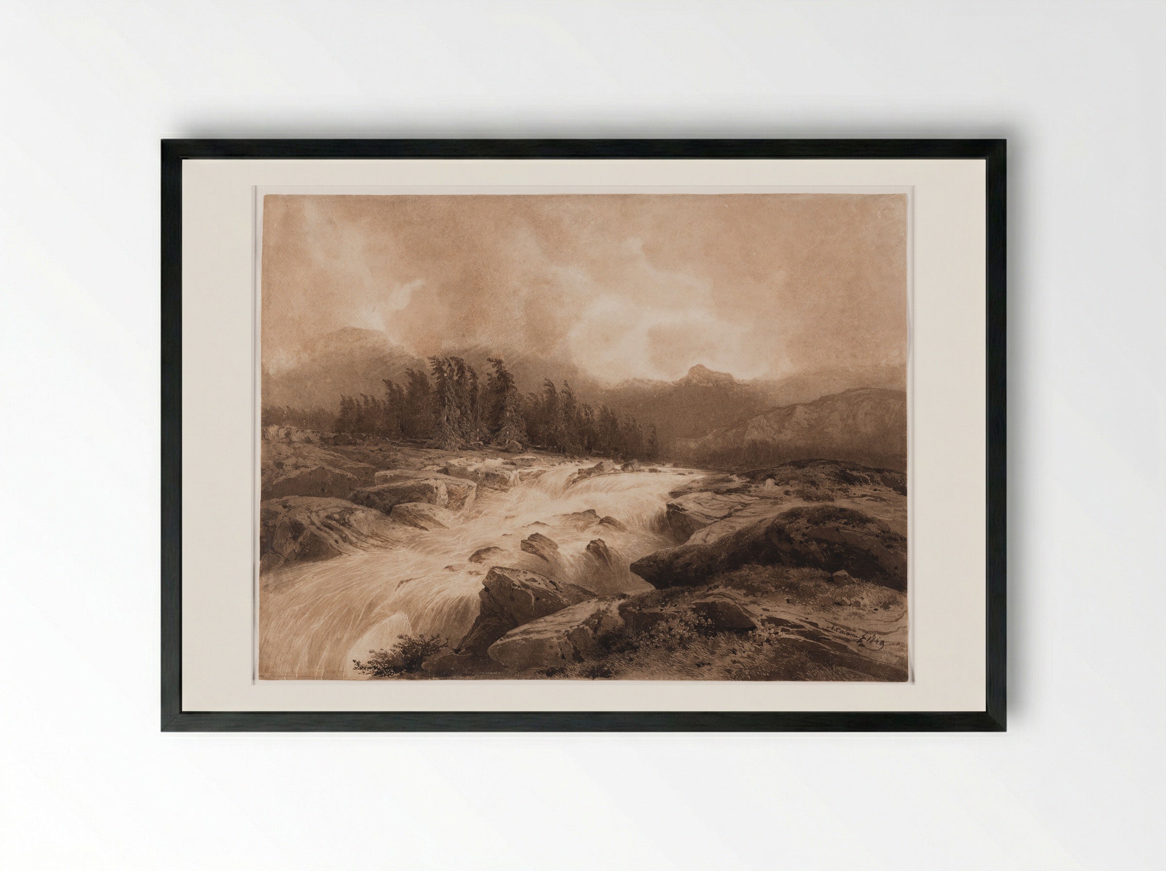 Mountain Torrent in a Storm - Alexandre Calame - Framed Print Black