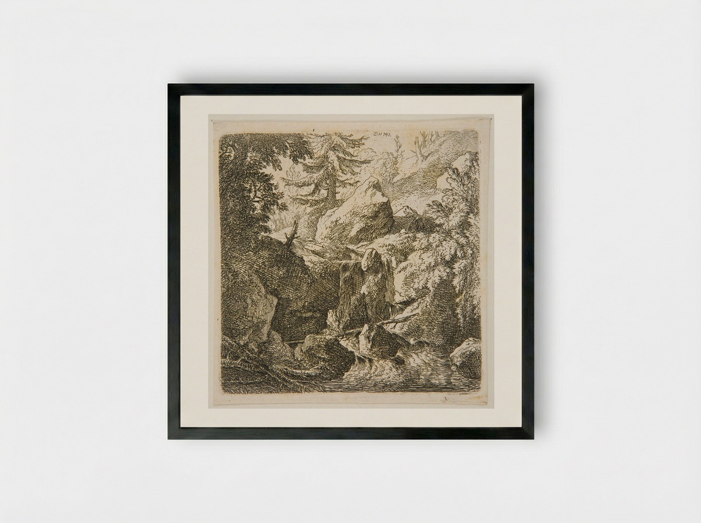 Mountain Torrent - Christian Wilhelm Ernst Dietrich - Framed Print Black