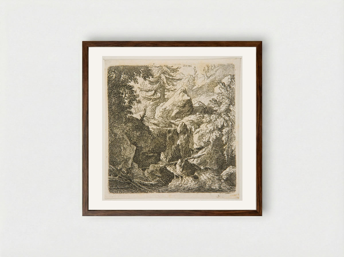 Mountain Torrent - Christian Wilhelm Ernst Dietrich - Framed Print Dark Wood