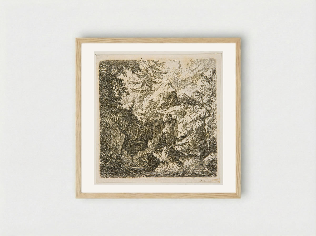 Mountain Torrent - Christian Wilhelm Ernst Dietrich - Framed Print Wood
