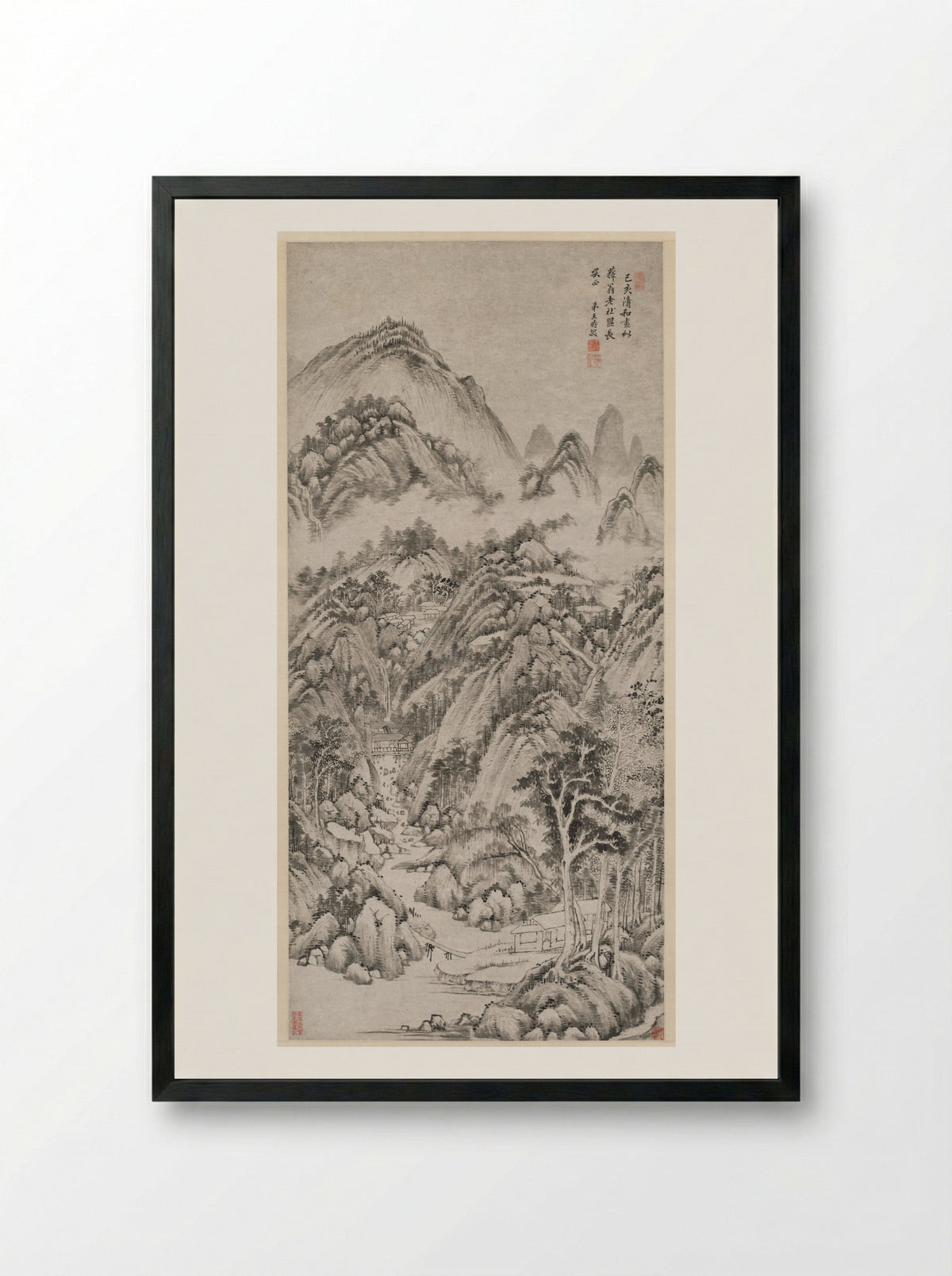Mountain Village Embraced by the Summer - Wang Shimin - Framed Print Black