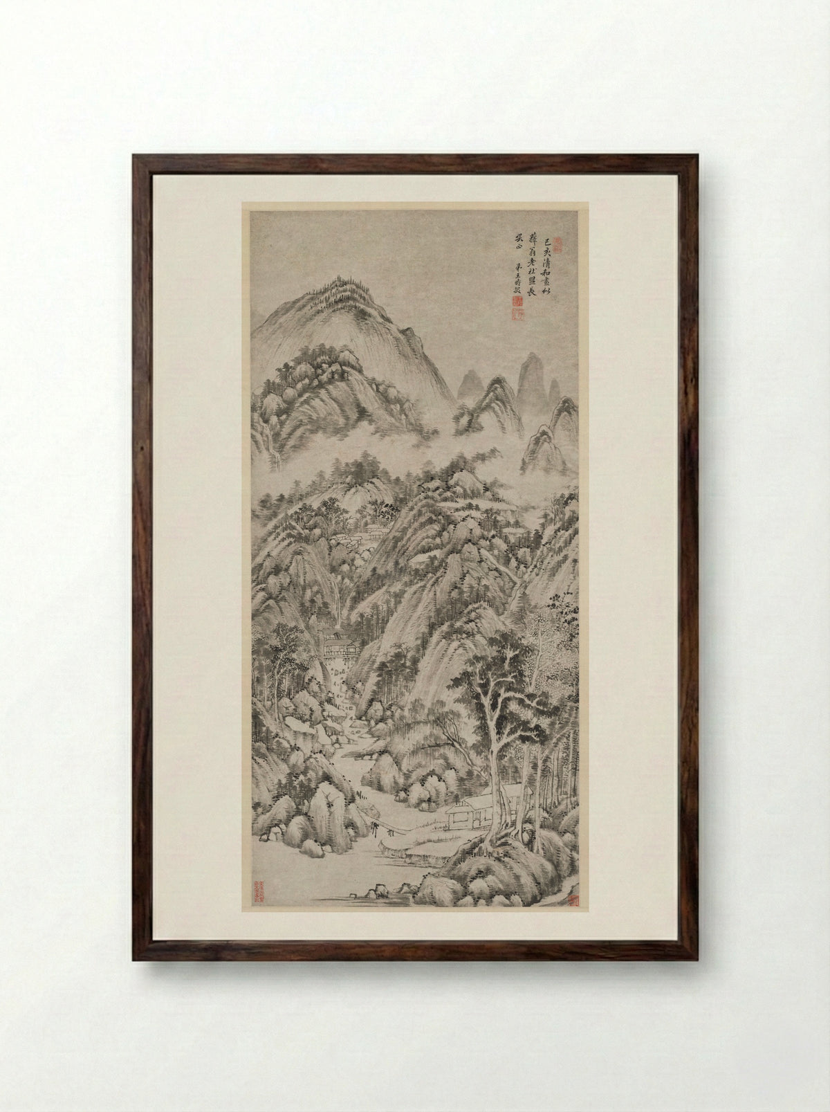 Mountain Village Embraced by the Summer - Wang Shimin - Framed Print Dark Wood