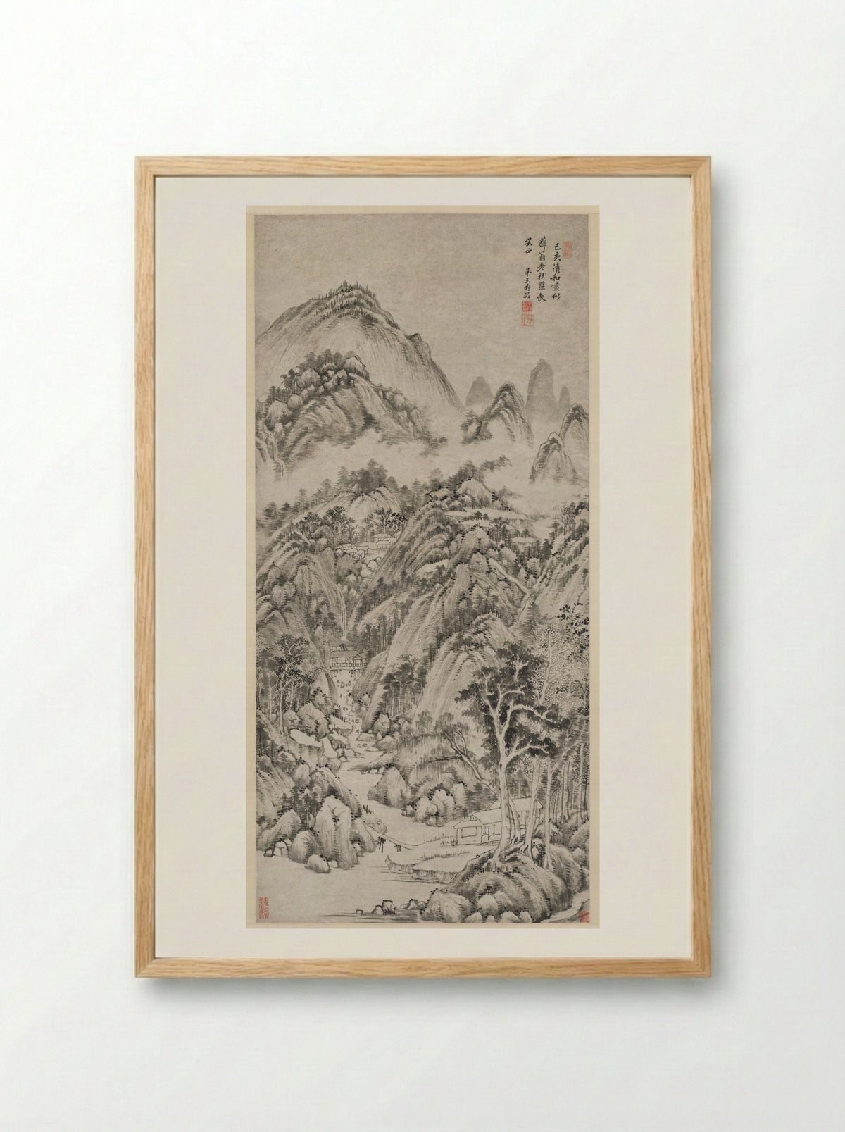 Mountain Village Embraced by the Summer - Wang Shimin - Framed Print Wood