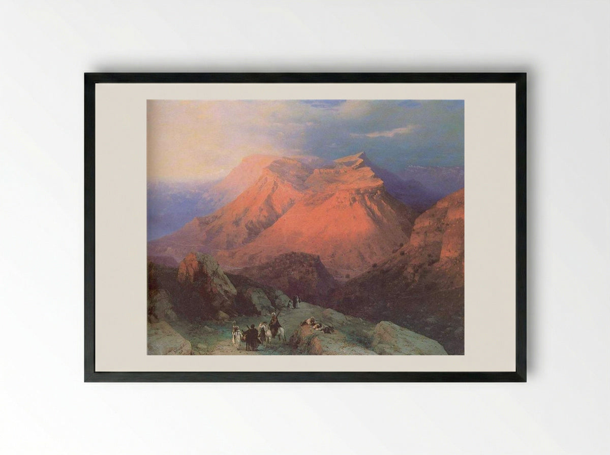 Mountain Village Gunib in Daghestan View from the East - Ivan Aivazovsky - Framed Print Black
