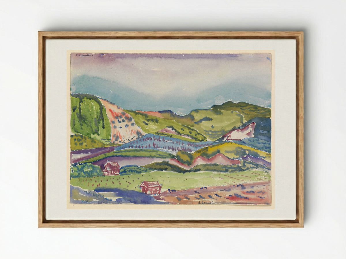 Mountain with Red House - Charles Demuth - Framed Canvas Wood