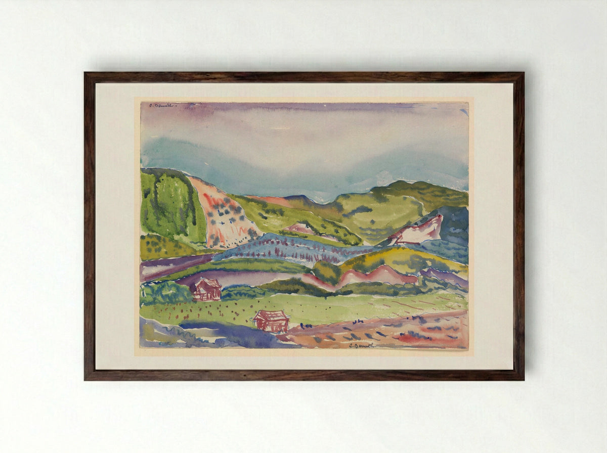 Mountain with Red House - Charles Demuth - Framed Print Dark Wood