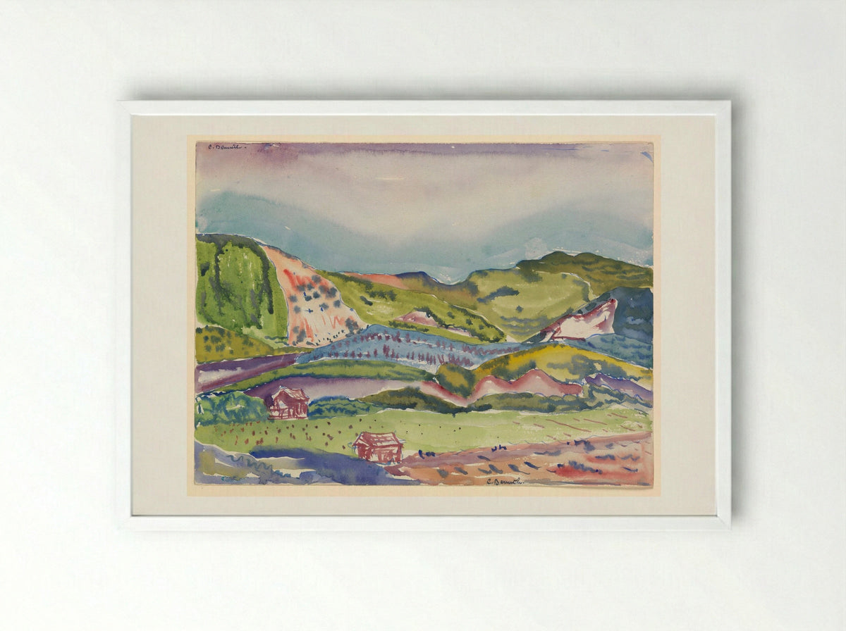 Mountain with Red House - Charles Demuth - Framed Print White