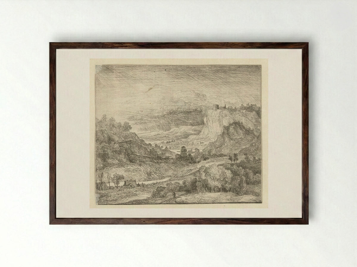 Mountainous Landscape with Approaching Storm - Gerrit Battem - Framed Print Dark Wood
