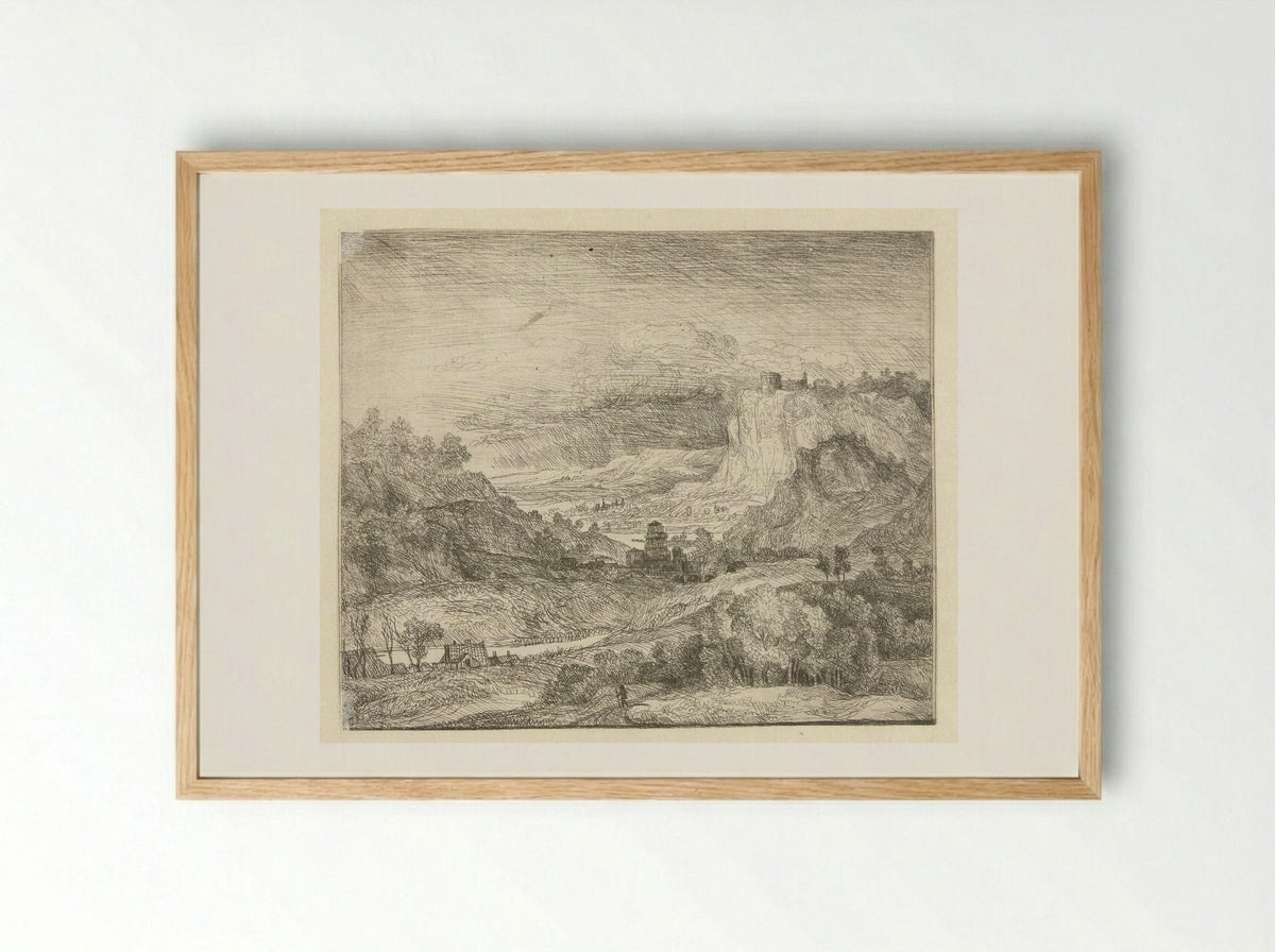 Mountainous Landscape with Approaching Storm - Gerrit Battem - Framed Print Wood