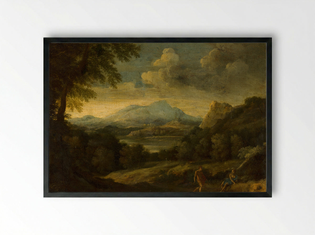 Mountainous Landscape with Figures - Gaspard Dughet - Framed Print Black