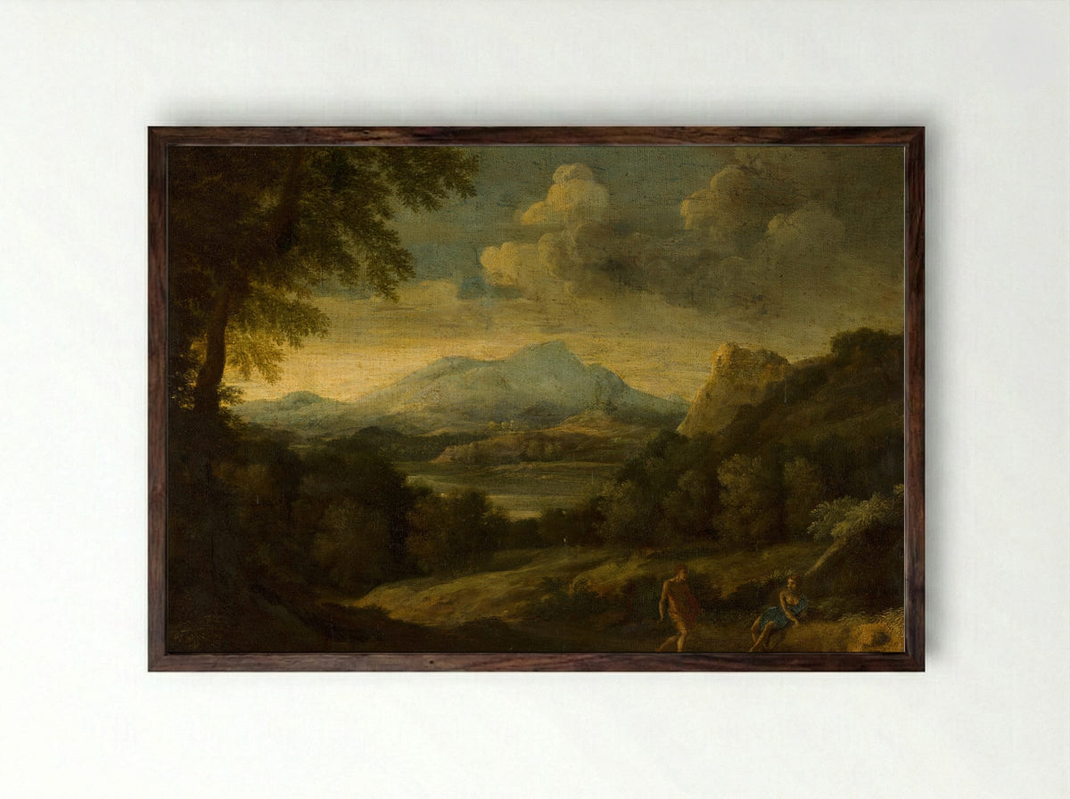 Mountainous Landscape with Figures - Gaspard Dughet - Framed Print Dark Wood