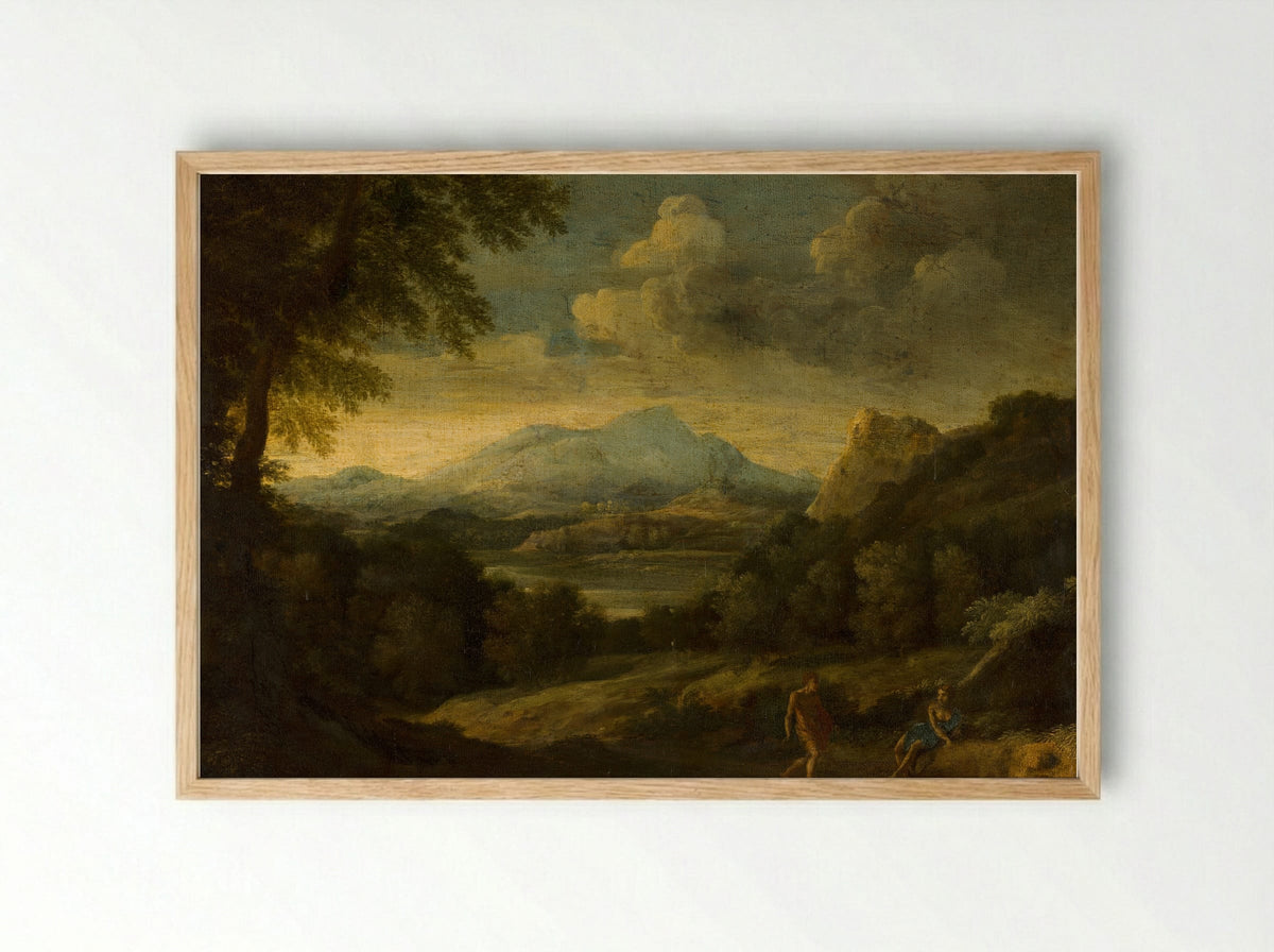 Mountainous Landscape with Figures - Gaspard Dughet - Framed Print Wood