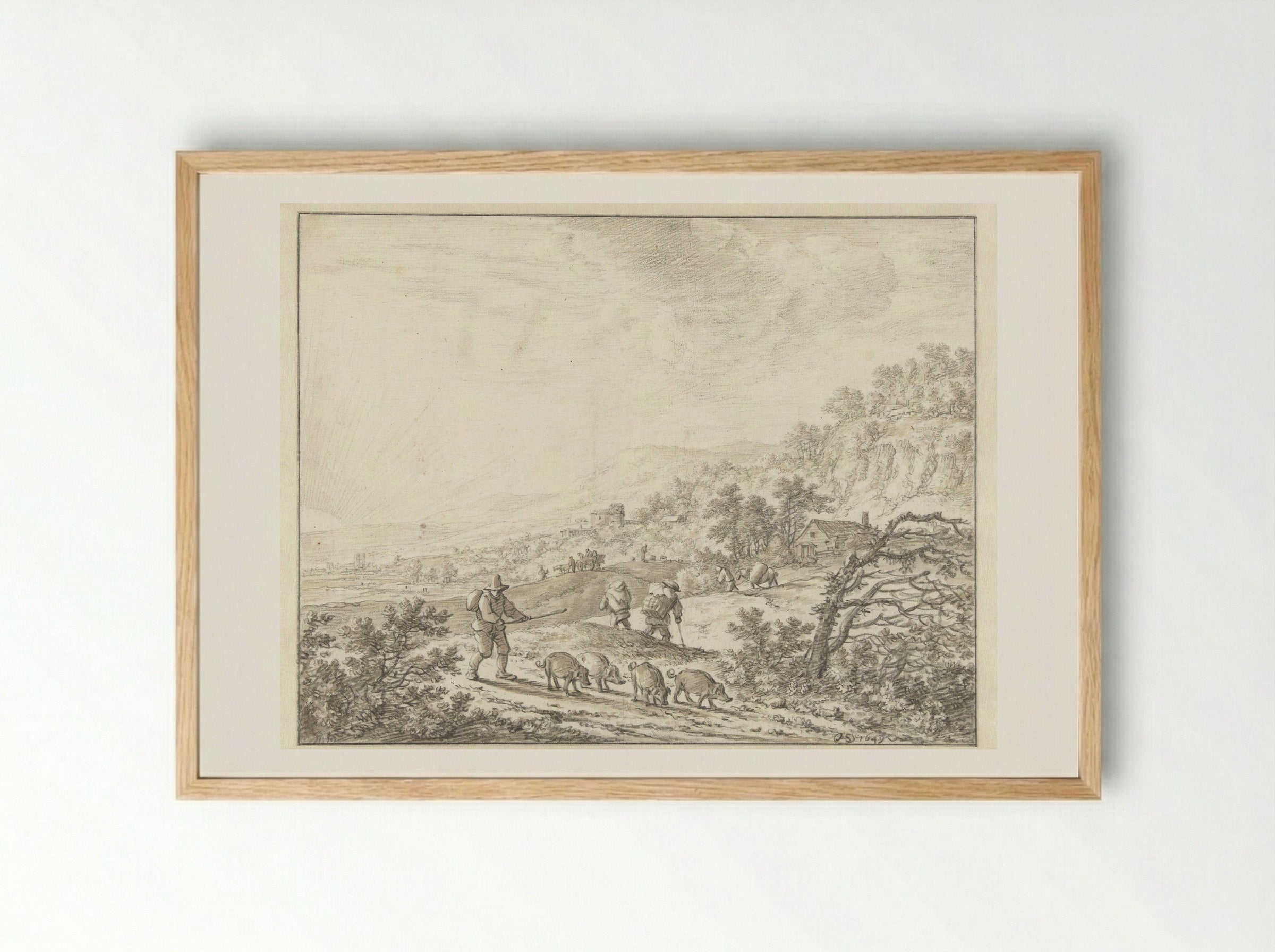 Mountainous Landscape with Sunset - Herman Saftleven - Framed Print Wood