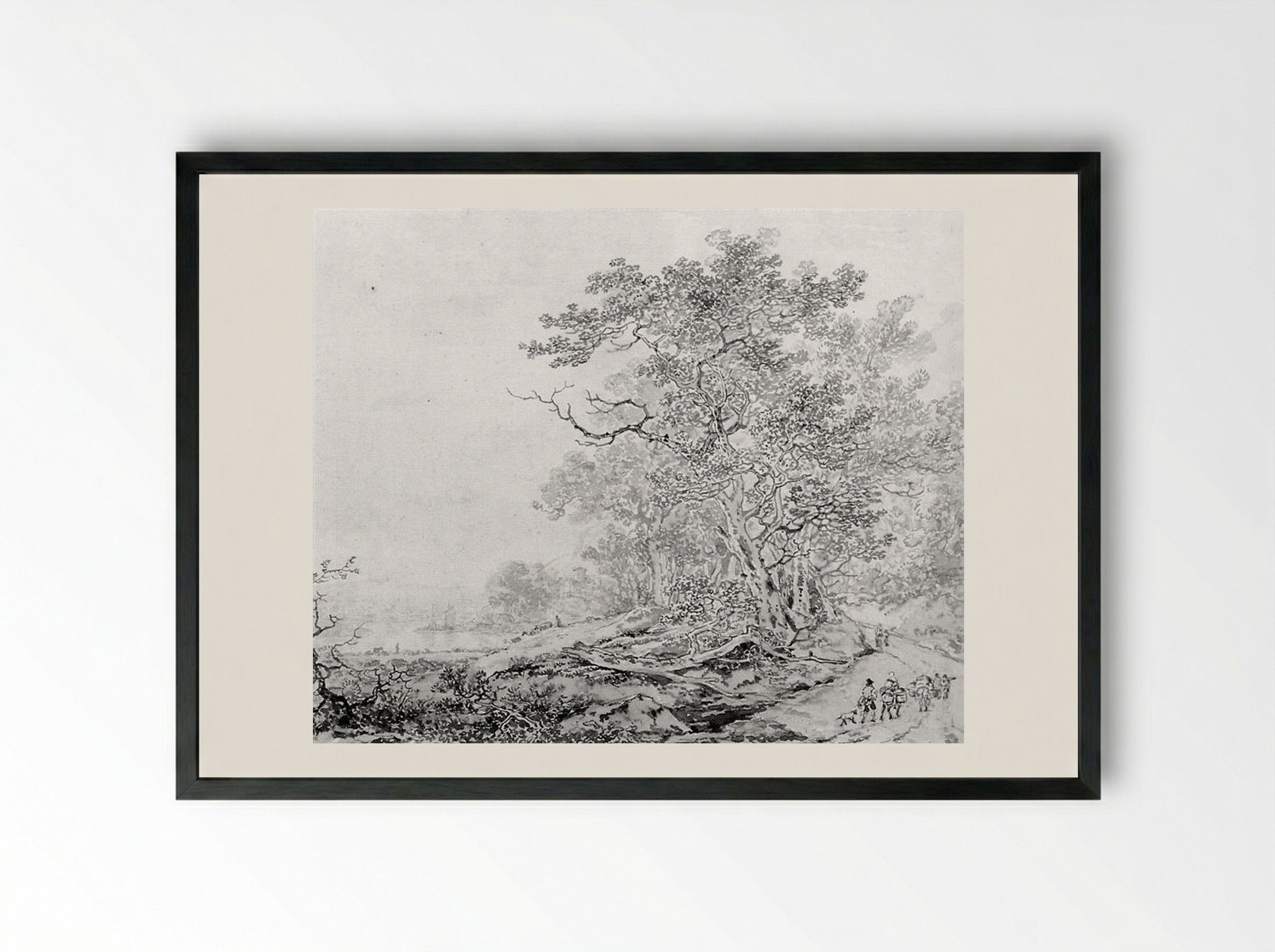 Mountainous Landscape with Travellers - Jacob van Strij - Framed Print Black