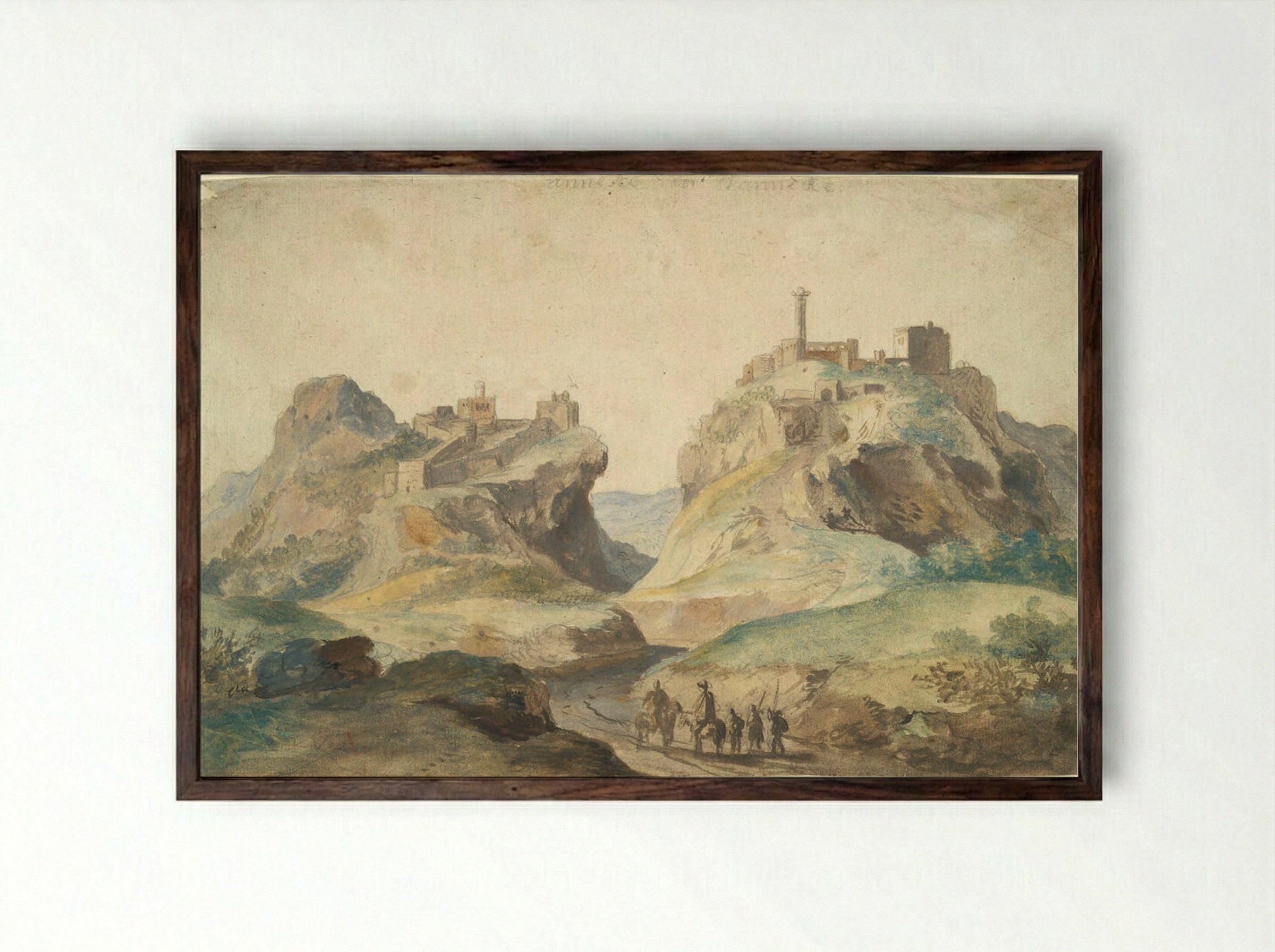 Mountainous Landscape with Travellers - Adriaen Frans Boudewijns - Framed Print Dark Wood