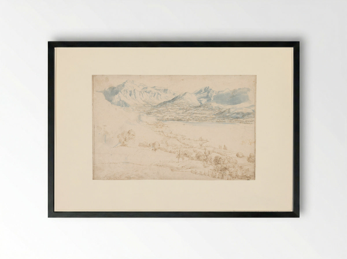 Mountainous Landscape with a Lake in a Valley - Frederik van Valckenborch - Framed Print Black