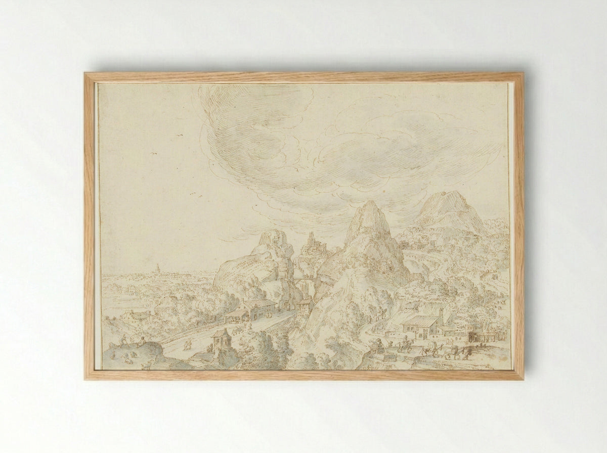 Mountainous Landscape with a Winding Road - Hendrick van Cleve III - Framed Print Wood