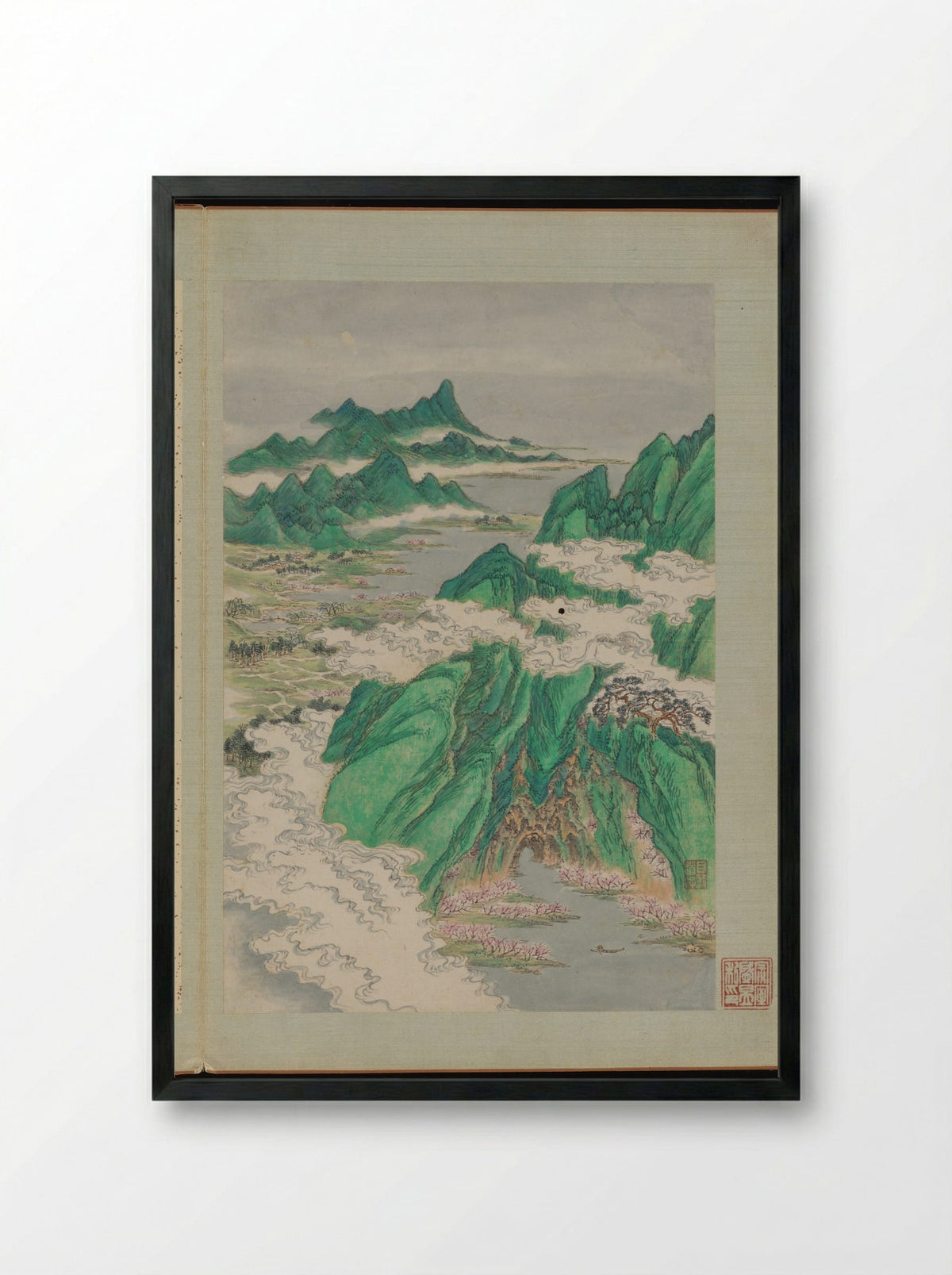 Mountainous River Scene - Shangrui - Framed Print Black