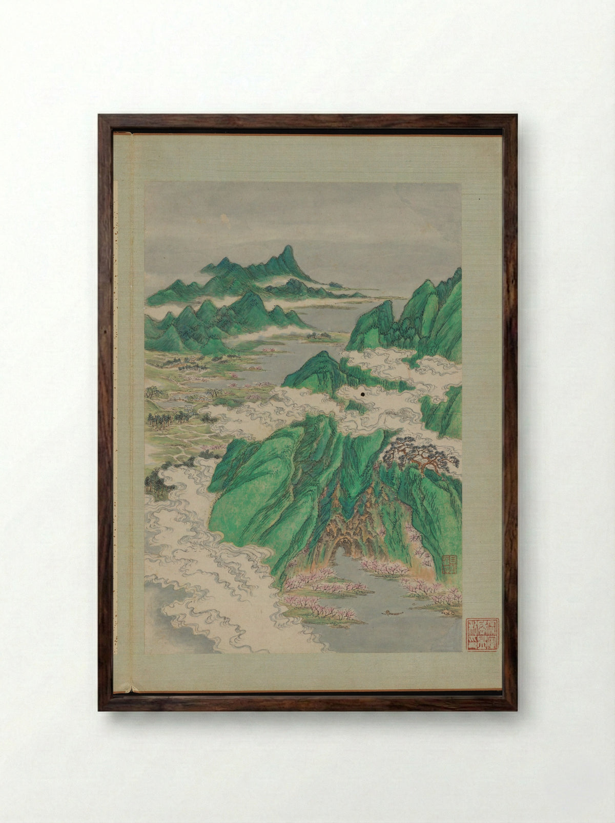 Mountainous River Scene - Shangrui - Framed Print Dark Wood