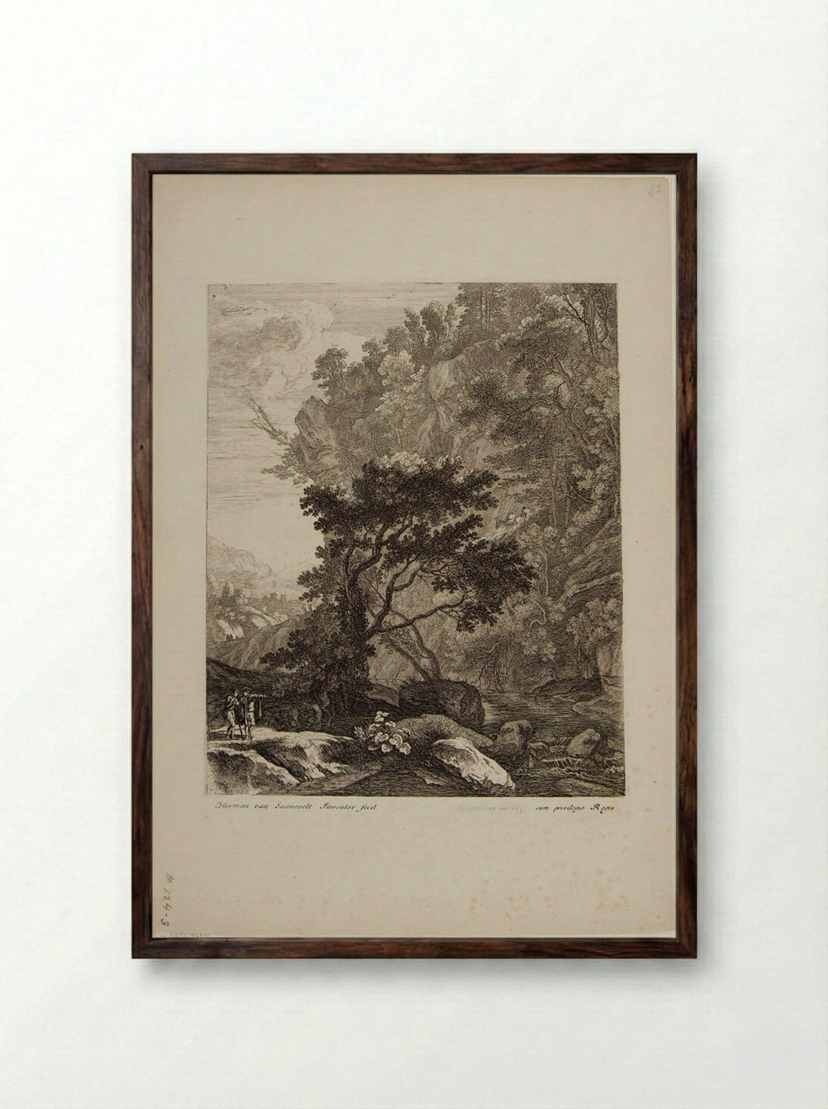 Mountainous Scene with Figures - Herman van Swanevelt - Framed Print Dark Wood