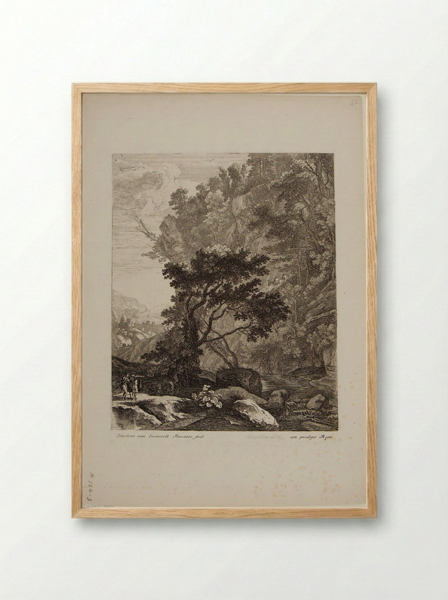 Mountainous Scene with Figures - Herman van Swanevelt - Framed Print Wood