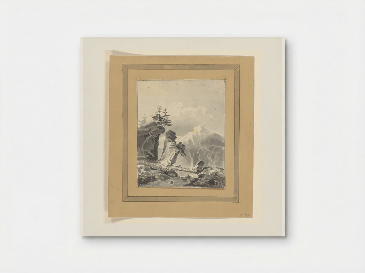 Mountainous Scene with Wooden Bridge over a River - Johannes van Reijn - Poster