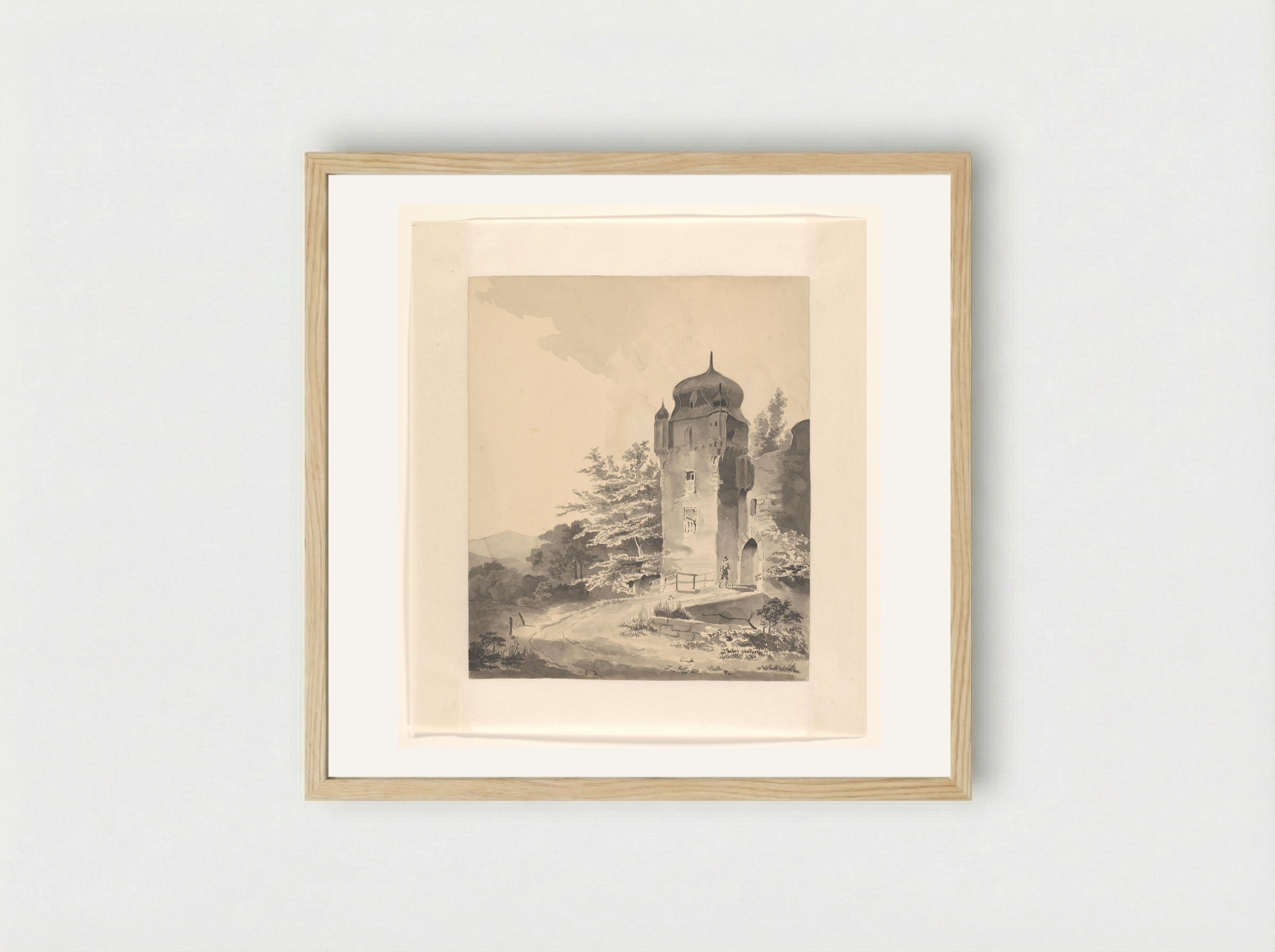 Mountainous Scene with a Traveller near a Tower - Johannes van Reijn - Framed Print Wood