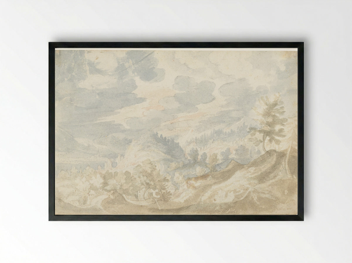 Mountainous View with a Valley - Frederik van Valckenborch - Framed Print Black