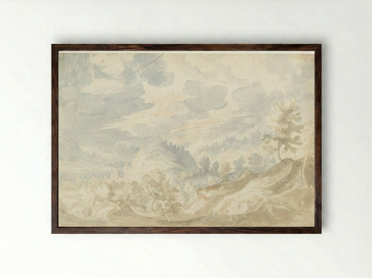 Mountainous View with a Valley - Frederik van Valckenborch - Framed Print Dark Wood