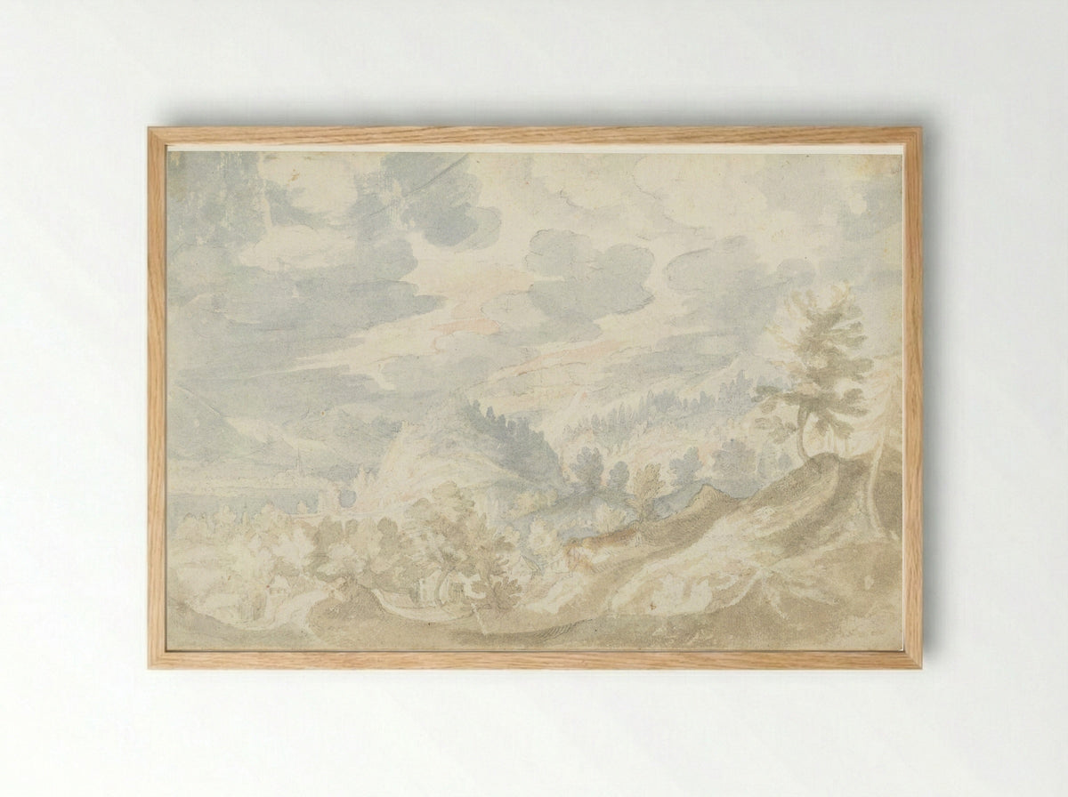 Mountainous View with a Valley - Frederik van Valckenborch - Framed Print Wood