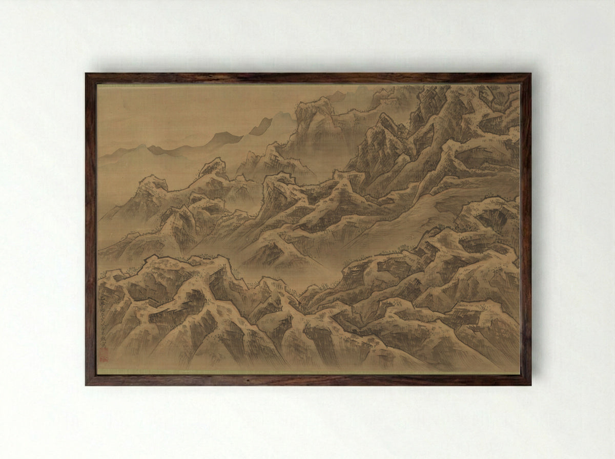 Mountains and Ravine - Suzuki Fuyō - Framed Print Dark Wood