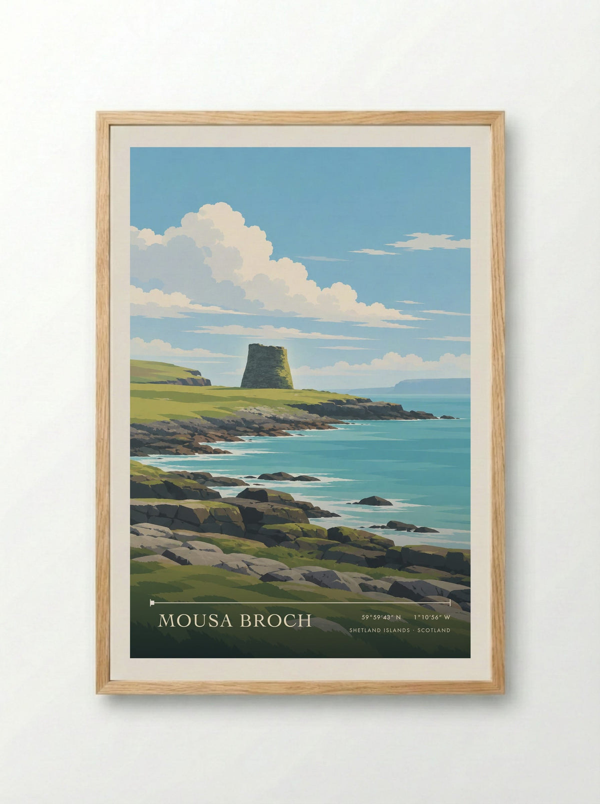 Mousa Broch, Shetland Islands | Travel Poster - Framed Print Wood