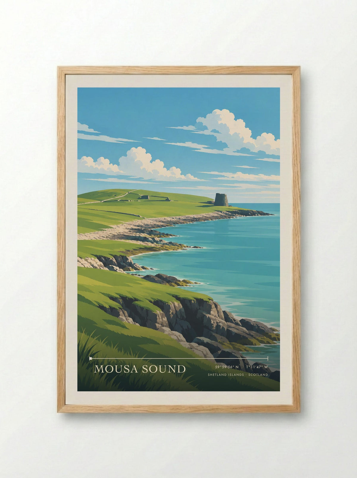 Mousa Sound, Shetland Islands | Travel Poster - Framed Print Wood