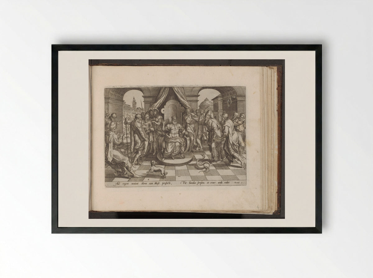 Mozes en Aäron voor de farao - Gerard de Jode - Framed Print Black