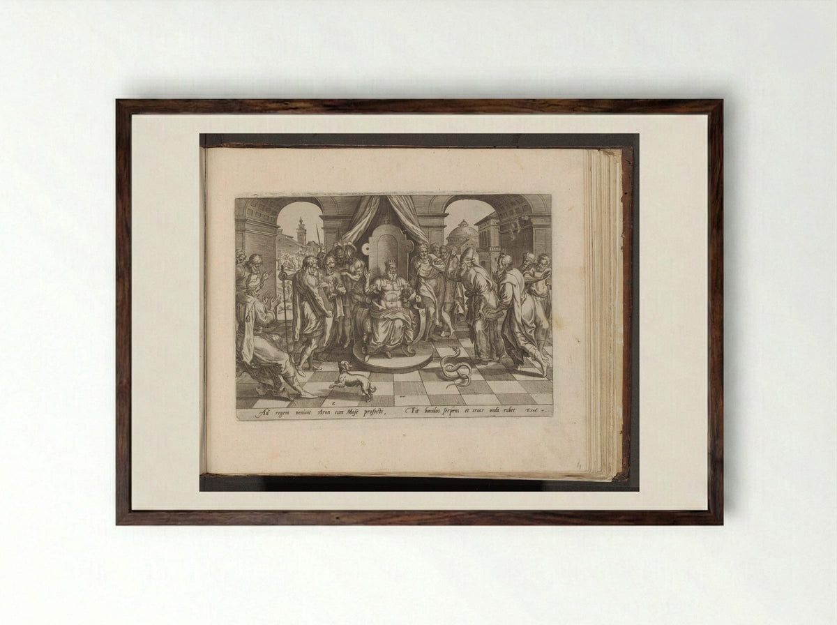 Mozes en Aäron voor de farao - Gerard de Jode - Framed Print Dark Wood