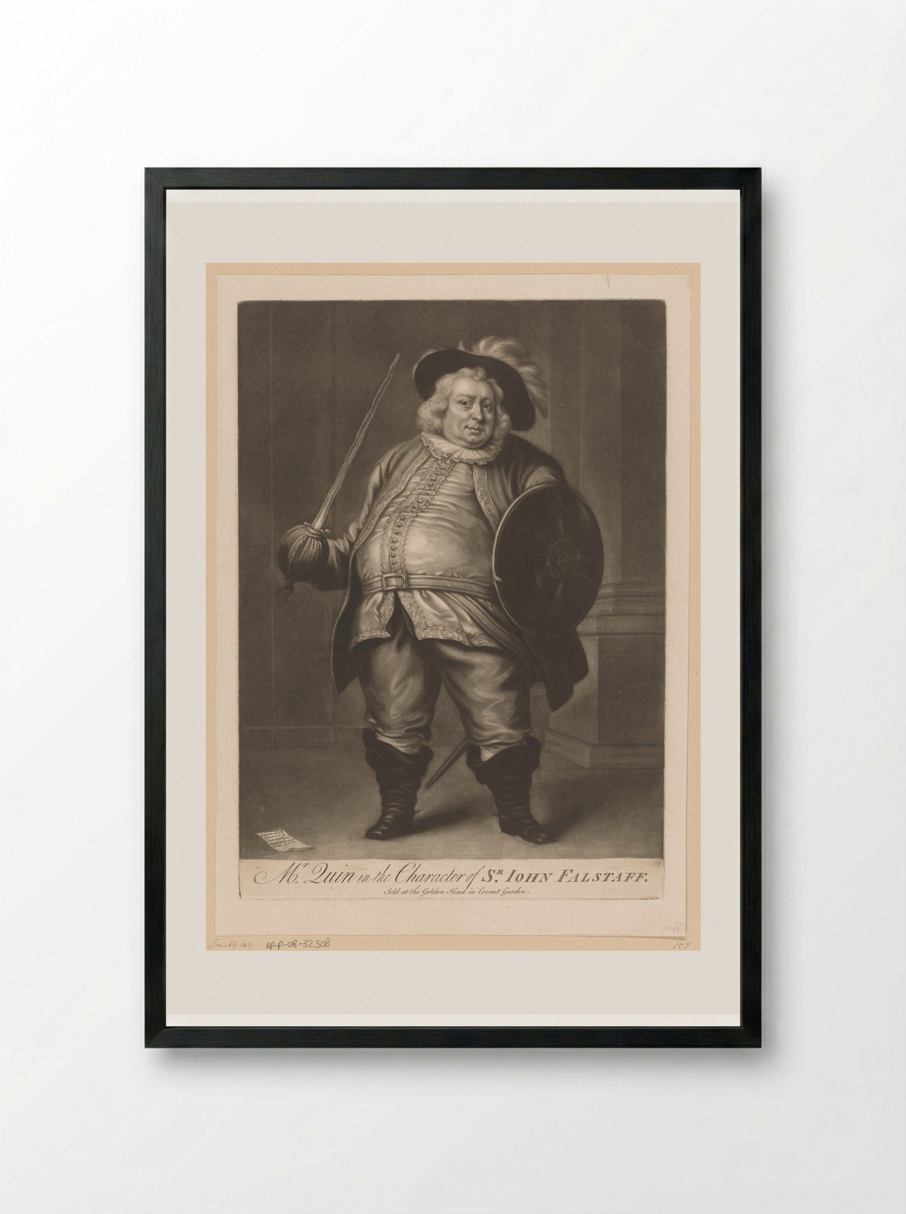 Mr. Quin in the Character of Sir John Falstaff - James McArdell - Framed Print Black