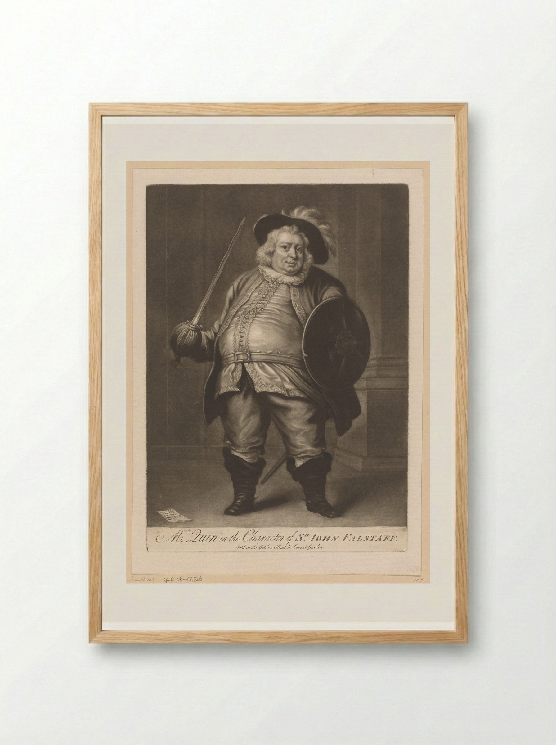 Mr. Quin in the Character of Sir John Falstaff - James McArdell - Framed Print Wood