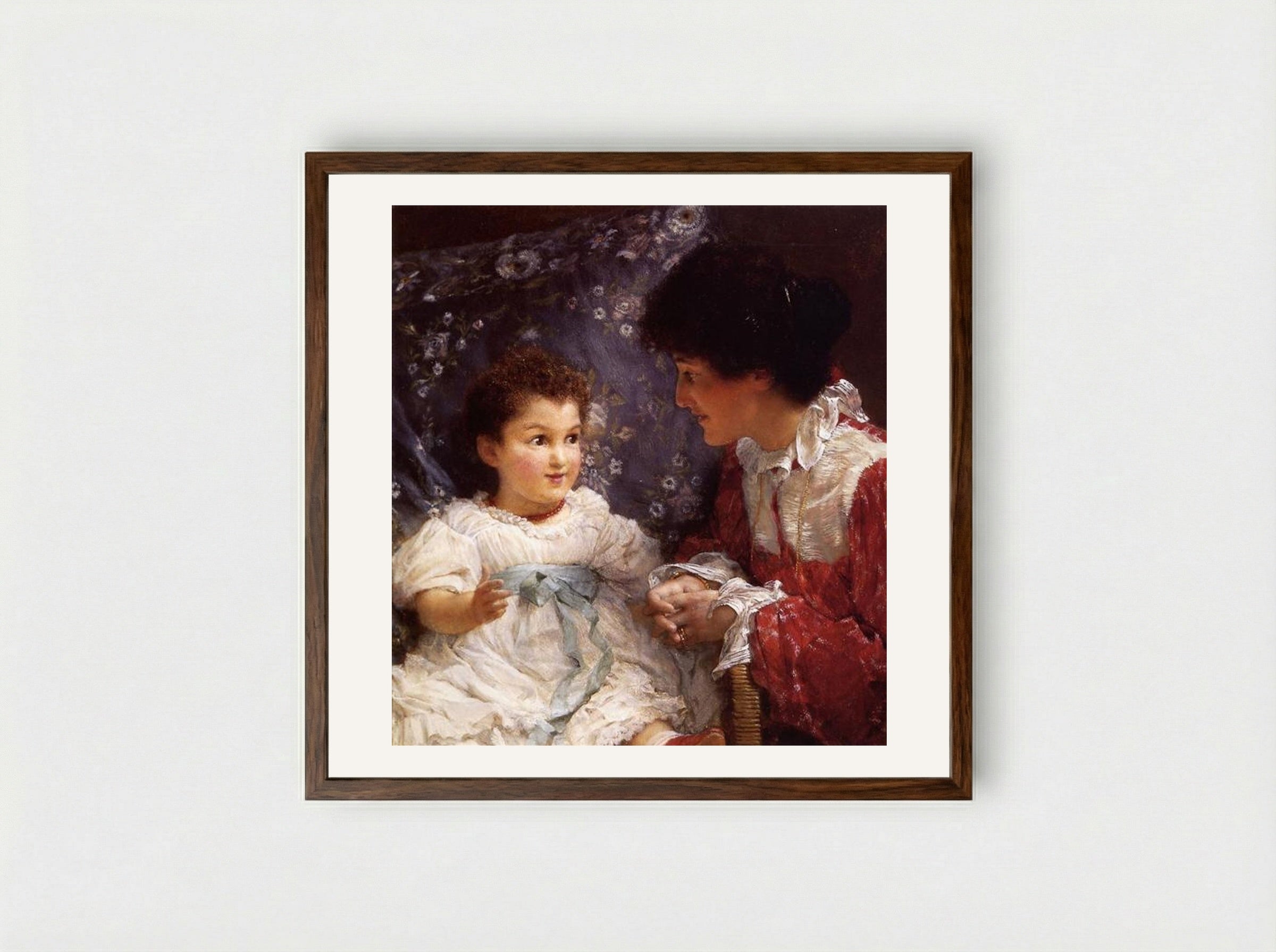 Mrs George Lewis and Her Daughter Elizabeth - Sir Lawrence Alma-Tadema - Framed Print Dark Wood