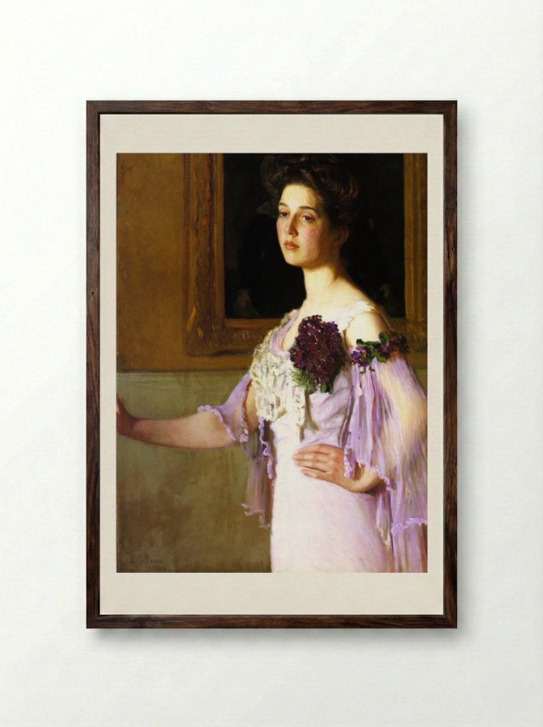 Mrs. Joseph Clark Grew (Alice Perry Grew) - Lilla Cabot Perry - Framed Print Dark Wood