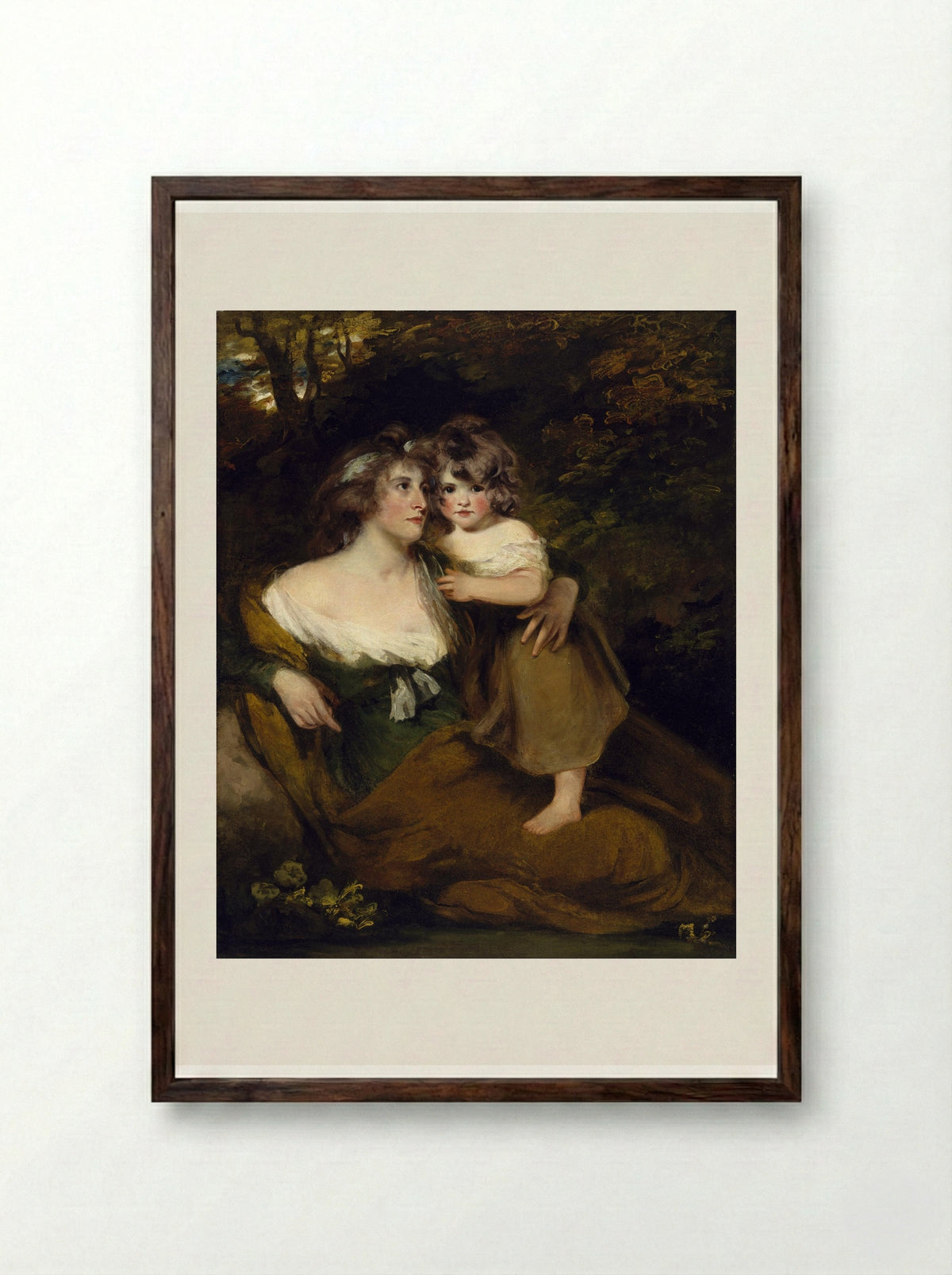 Mrs. Richard Brinsley Sheridan and Her Son - John Hoppner - Framed Print Dark Wood