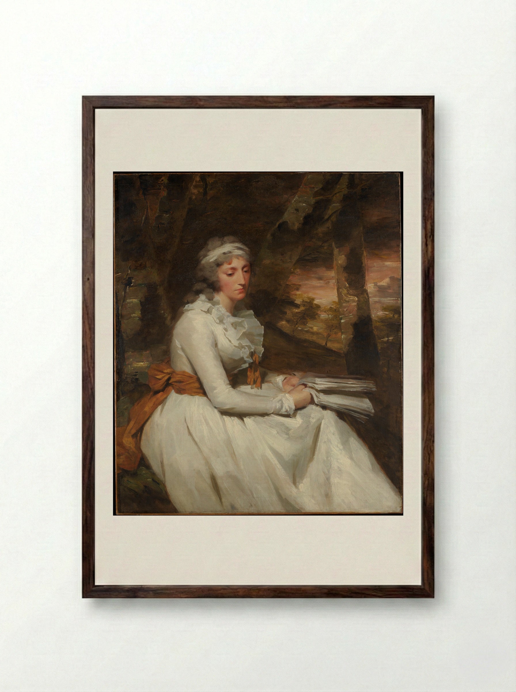 Mrs. Richard Alexander Oswald (Louisa Johnston) - Sir Henry Raeburn - Framed Print Dark Wood