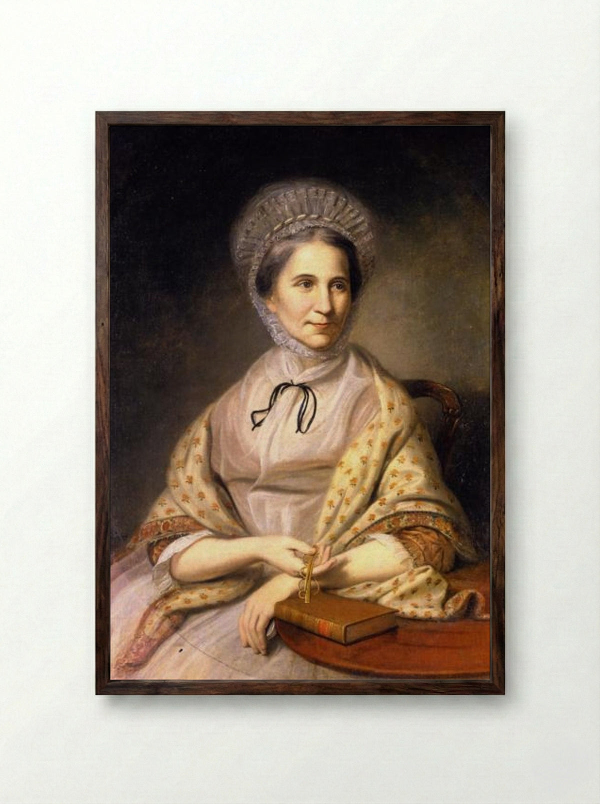 Mrs. Thomas Ellott (Mary Chase) - Charles Willson Peale - Framed Print Dark Wood