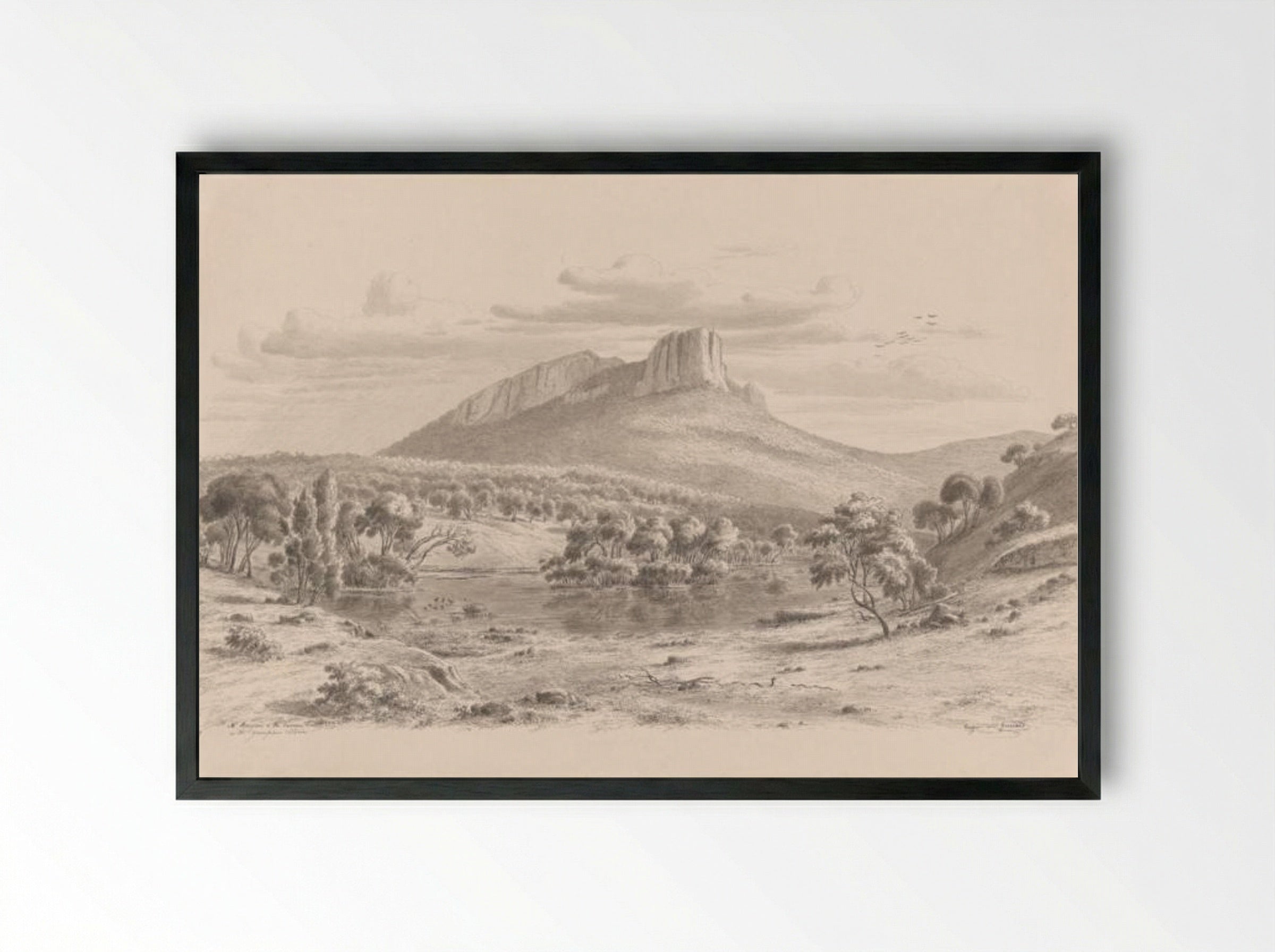 Mt. Sturgeon and the Wannon in the Grampians, Victoria - Eugene von Guerard - Framed Print Black