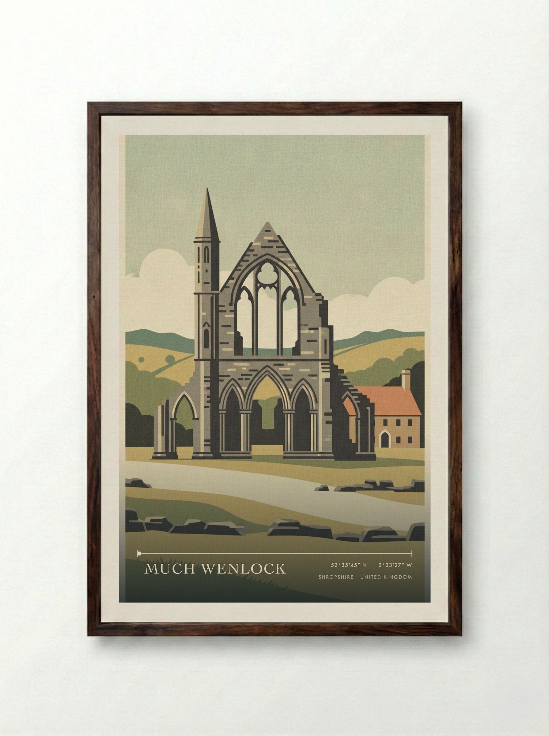 Much Wenlock Shropshire United Kingdom Travel Poster - Framed Print Dark Wood