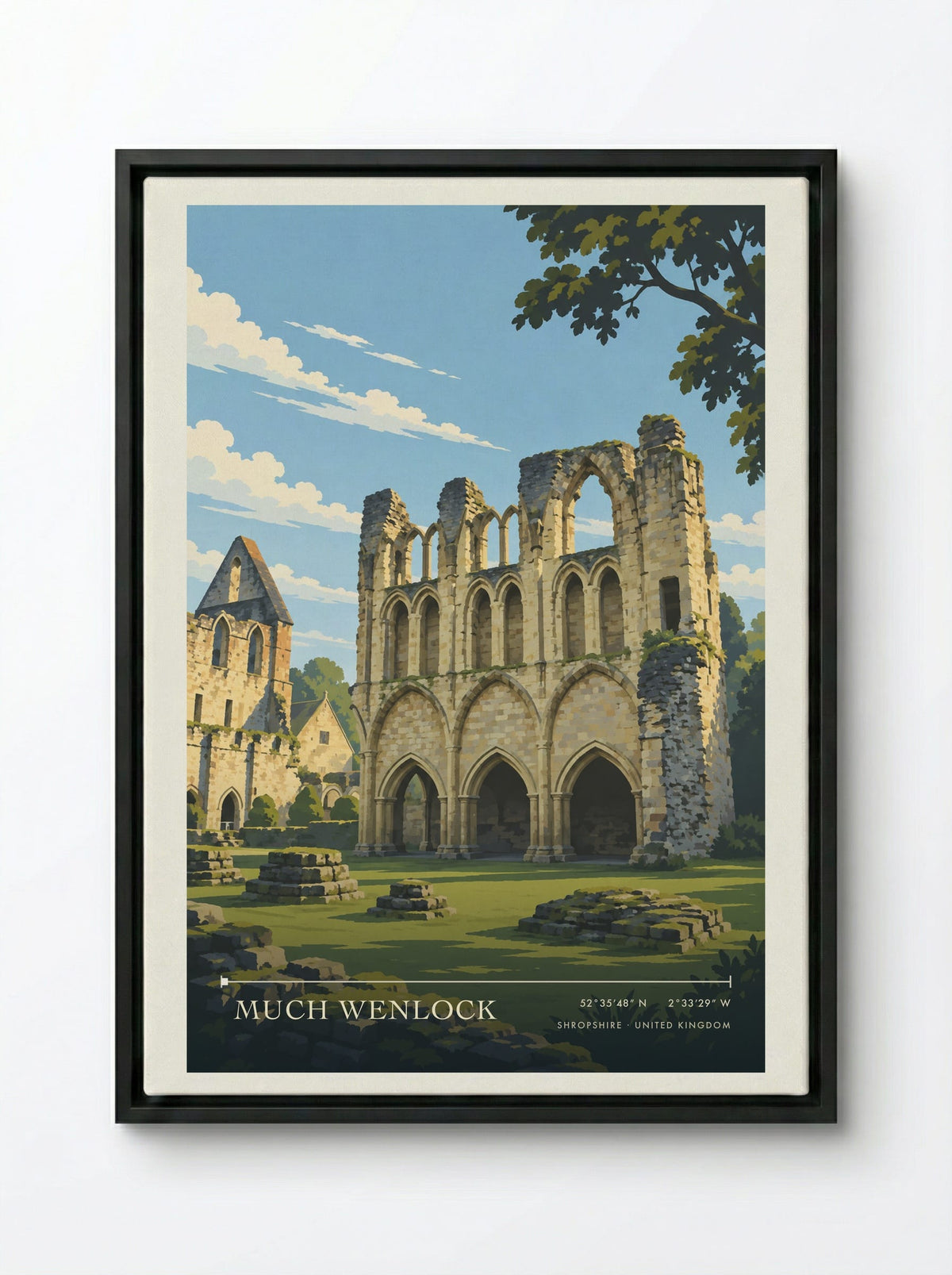 Much Wenlock, Shropshire | Travel Poster - Framed Canvas Black