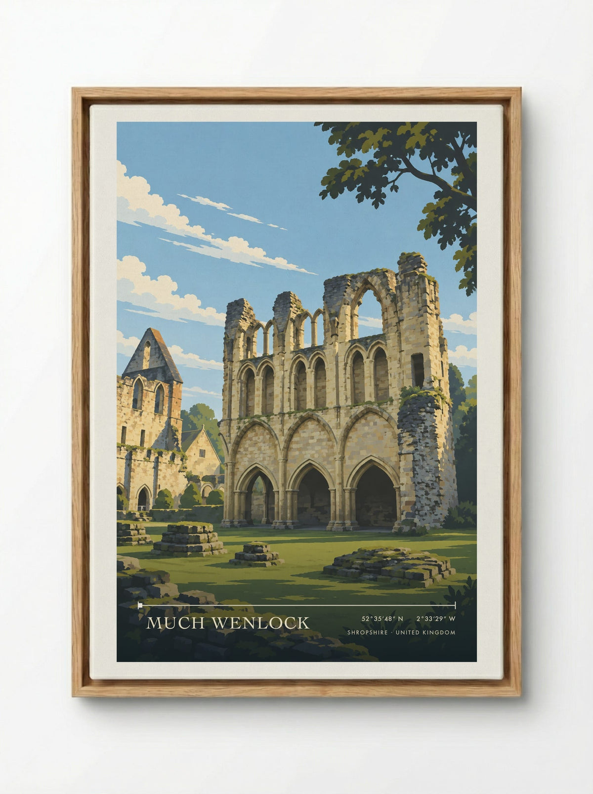 Much Wenlock, Shropshire | Travel Poster - Framed Canvas Wood
