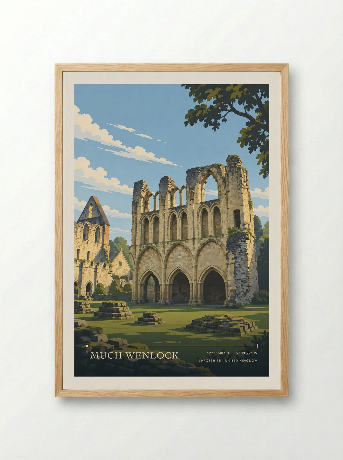 Much Wenlock, Shropshire | Travel Poster - Framed Print Wood
