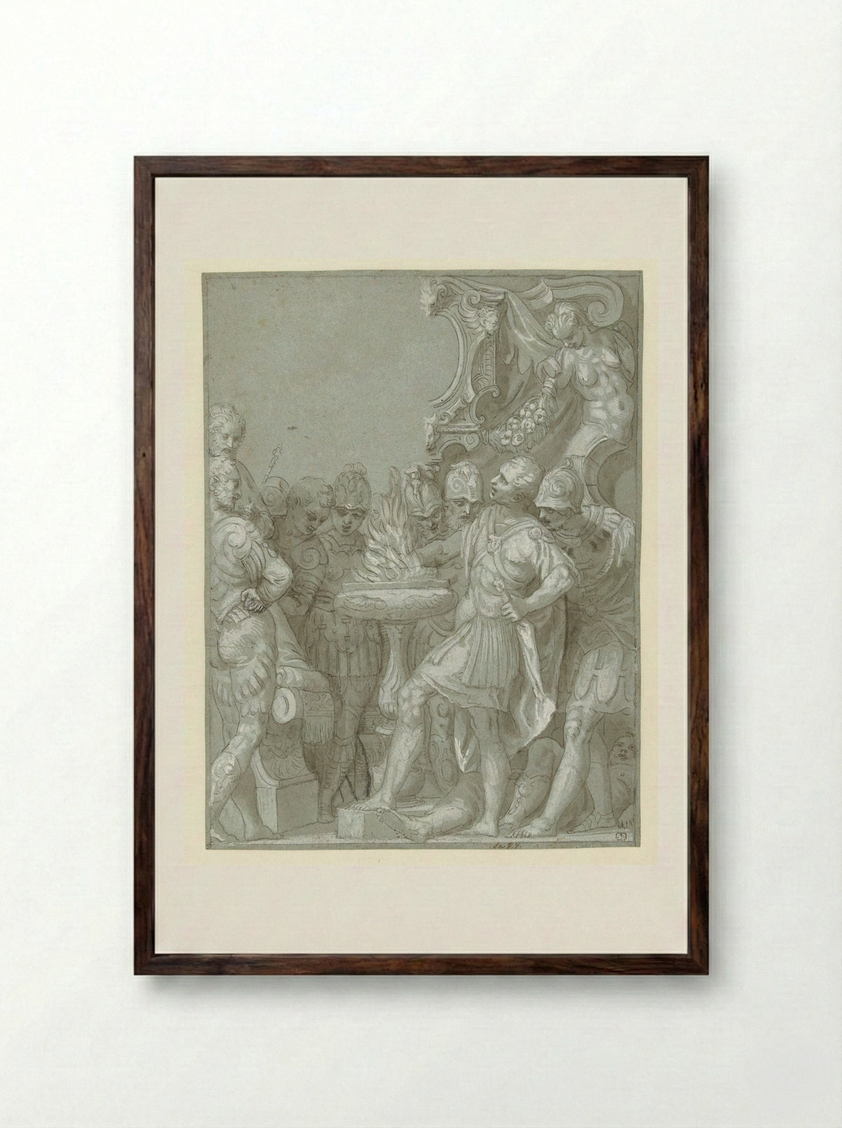 Mucius Scaevola before Porsenna - Benedetto Caliari - Framed Print Dark Wood