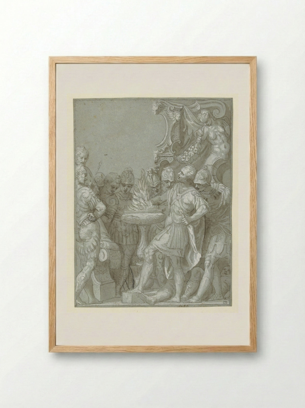 Mucius Scaevola before Porsenna - Benedetto Caliari - Framed Print Wood