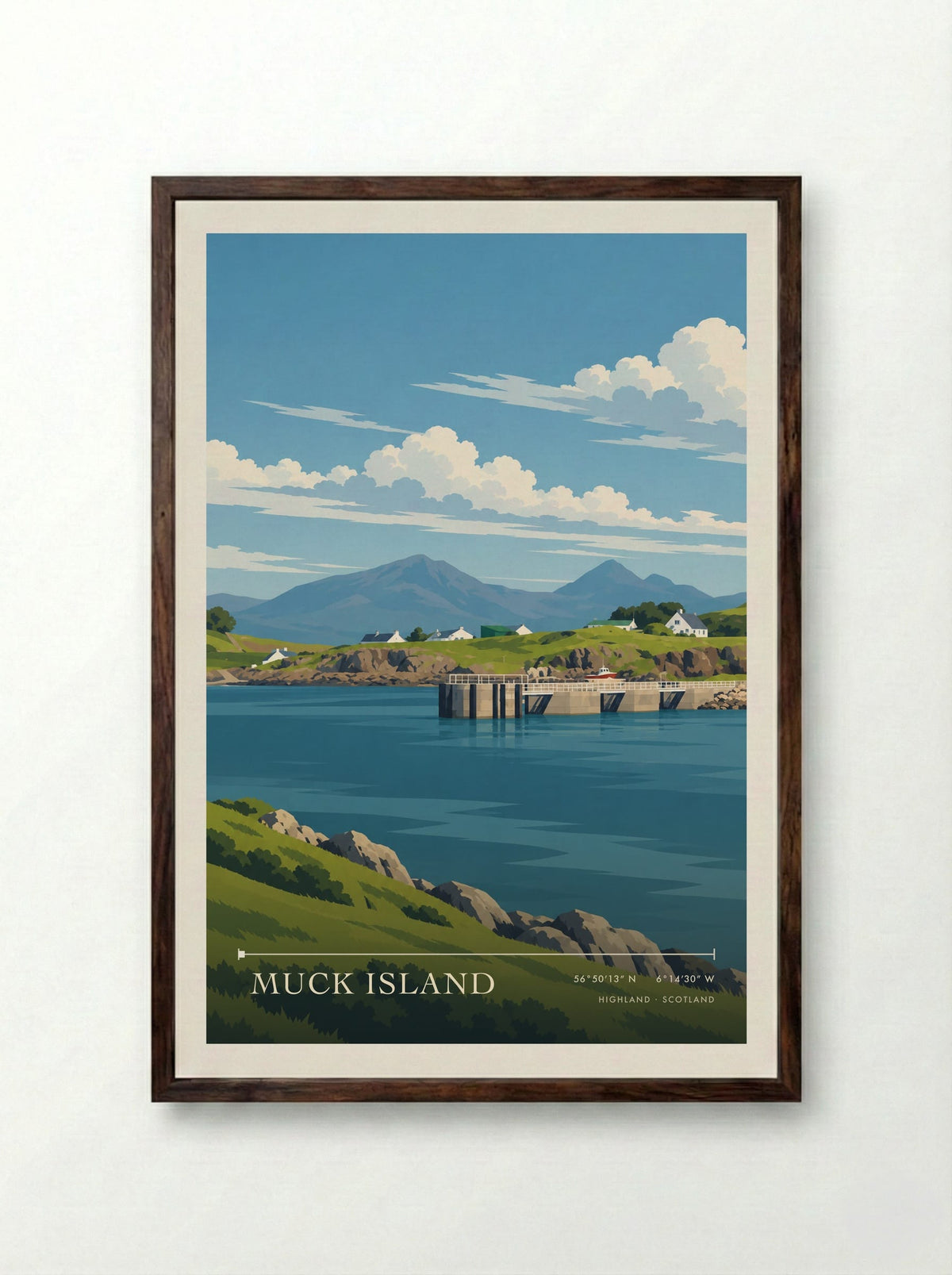 Muck Island, Highland | Travel Poster - Framed Print Dark Wood